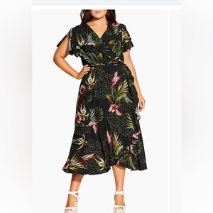 Floral Print Black Midi Dress